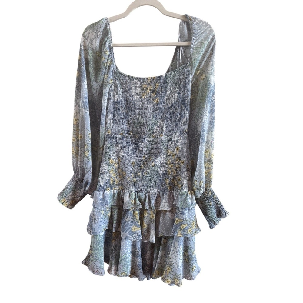 Astr The Label Marietta Blue Floral Tiered Ruffle Mini Dress Smocked Size Large - Picture 8 of 14